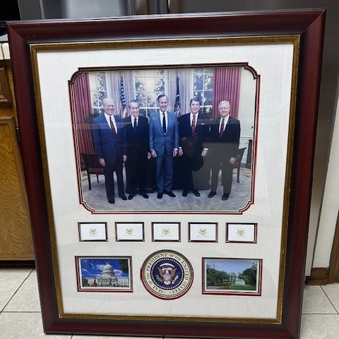 Five Presidents Ford-Nixon-Bush-Reagan and Carter Framed Photo