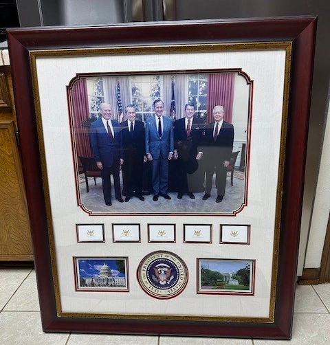 Five Presidents  Ford-Nixon-Bush-Reagan and Carter Framed Photo