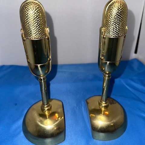 Pair of Brass Microphone Book Ends