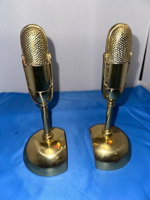 Pair of Brass Microphone Book Ends 